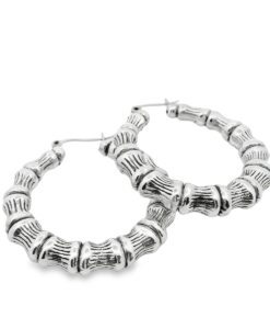 Sterling Silver Bamboo Hoop Earrings 38mm