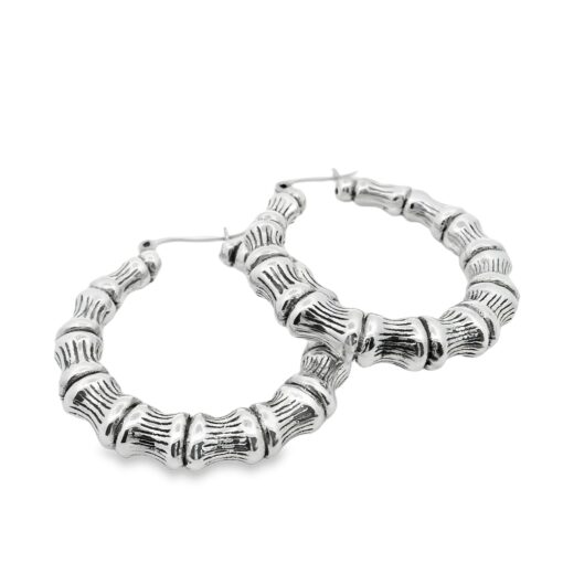 Sterling Silver Bamboo Hoop Earrings 38mm