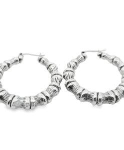Sterling Silver Bamboo Hoop Earrings 38mm