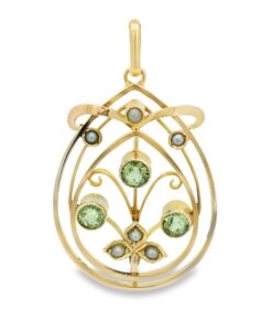 Antique 9ct Gold Peridot and Pearl Pendant c1900