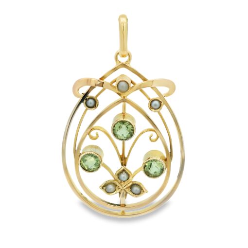 Antique 9ct Gold Peridot and Pearl Pendant c1900