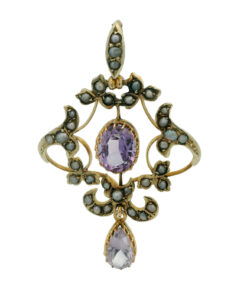 Antique 9ct Gold Amethyst and Pearl Pendant