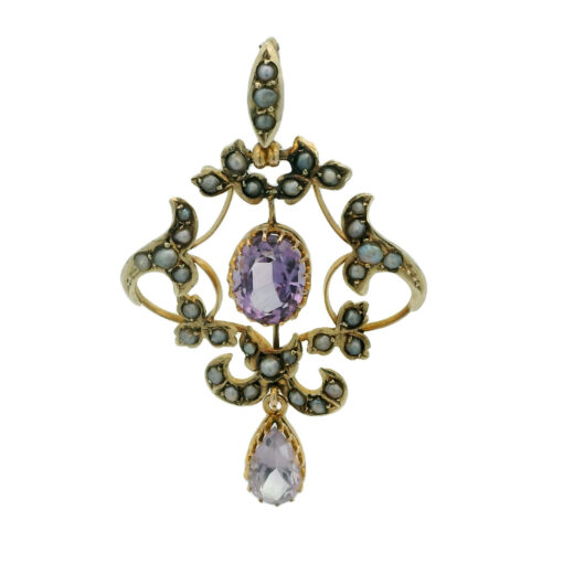 Antique 9ct Gold Amethyst and Pearl Pendant