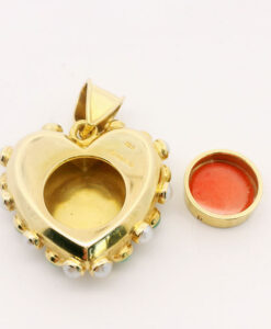 Exquisite 18ct Gold Garnet, Pearl and Turquoise Heart Locket