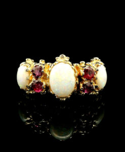 Vintage 9ct Yellow Gold Opal and Ruby Ring dated 1976