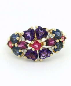 9ct Gold Rainbow Multi Gem Cluster Ring