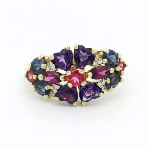 9ct Gold Rainbow Multi Gem Cluster Ring