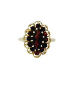 Vintage 9ct Gold Garnet Cluster Ring dated 2000