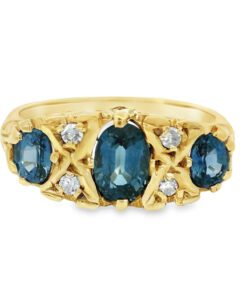 9ct Yellow Gold Diamond and The Stone Sapphire Ring