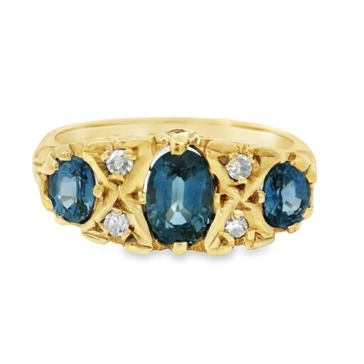 9ct Yellow Gold Diamond and The Stone Sapphire Ring