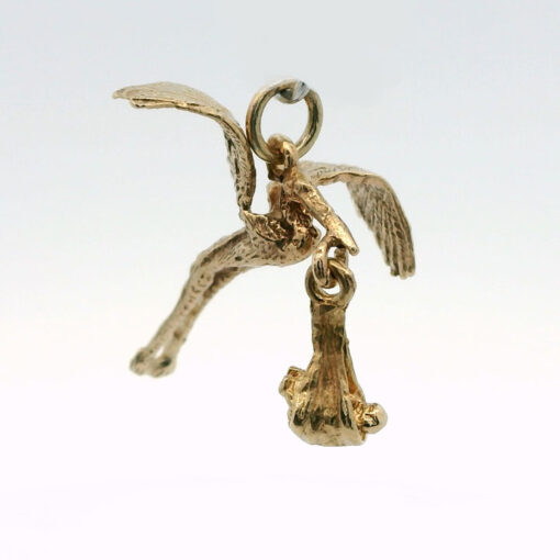 Vintage Gold Stork and Baby Charm