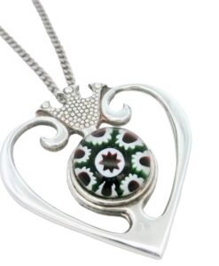 Vintage Sterling Silver Caithness Glass Millefiori Luckenbooth Heart Pendant