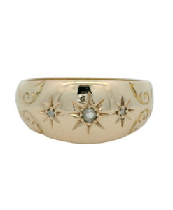 Antique 9ct Rose Gold Three Stone Diamond Gypsy Ring dated 1909