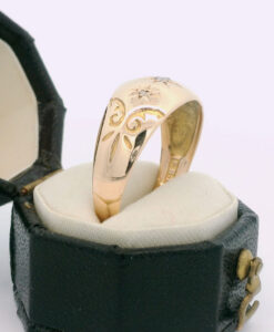 Antique 9ct Rose Gold Three Stone Diamond Gypsy Ring dated 1909