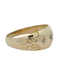 Antique 9ct Rose Gold Three Stone Diamond Gypsy Ring dated 1909