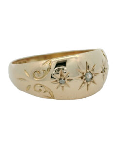 Antique 9ct Rose Gold Three Stone Diamond Gypsy Ring dated 1909