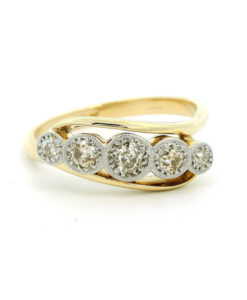 Antique 18ct Gold and Platinum Five-Stone Diamond Ring