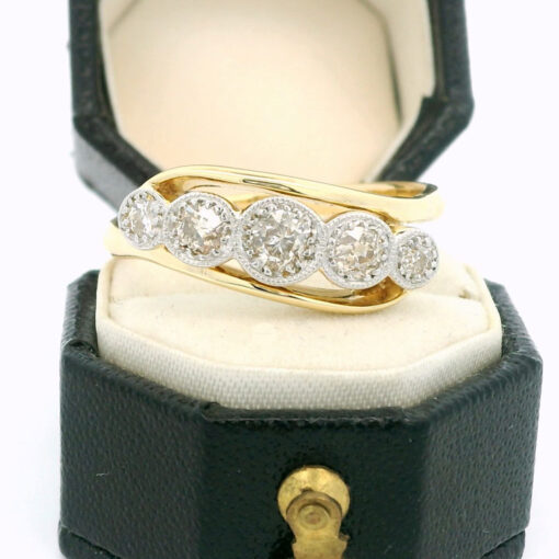 Antique 18ct Gold and Platinum Five-Stone Diamond Ring