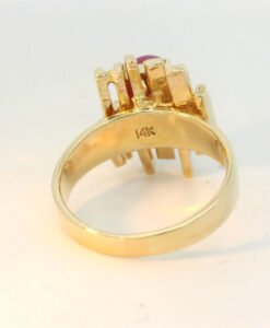 Brutalist 14ct Gold Star Ruby Ring dated c1960