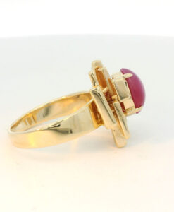 Brutalist 14ct Gold Star Ruby Ring dated c1960