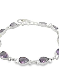 Sterling Silver Pear Cut Amethyst Bracelet
