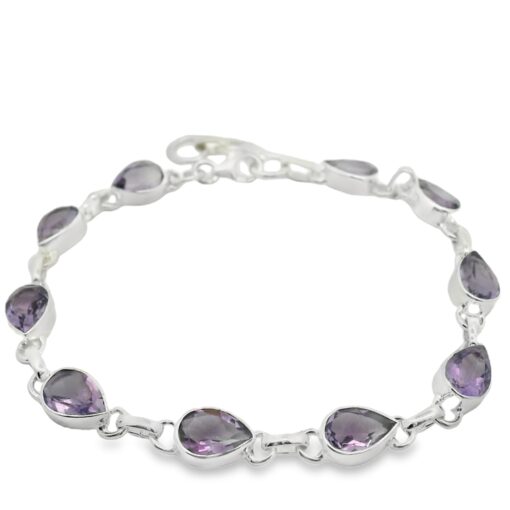Sterling Silver Pear Cut Amethyst Bracelet