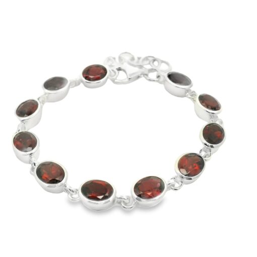 Silver Oval Garnet Bracelet