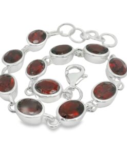 Sterling Silver Oval Garnet Bracelet