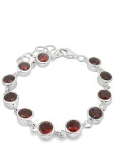 Silver Round Garnet Bracelet