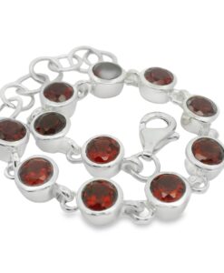 Sterling Silver Round Garnet Bracelet