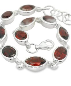 Sterling Silver Oval and Marquise Garnet Bracelet