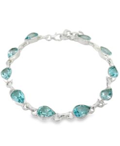 Sterling Silver Pear Cut Blue Topaz Bracelet