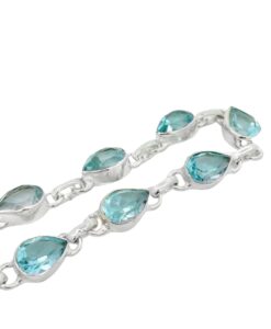 Sterling Silver Pear Cut Blue Topaz Bracelet