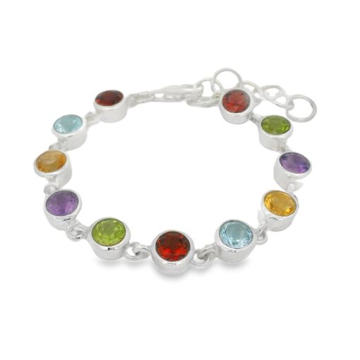 Sterling Silver Round Multi Gemstone Bracelet