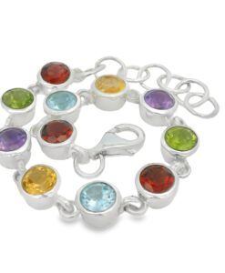 Sterling Silver Round Multi Gemstone Bracelet