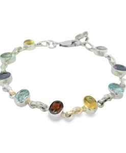 Sterling Silver Oval Multi Gemstone Bracelet