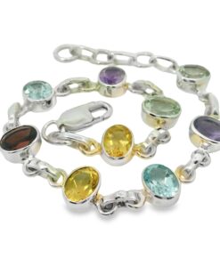 Sterling Silver Oval Multi Gemstone Bracelet