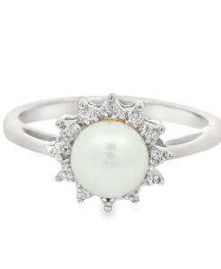 Sterling Silver Diamond and Pearl Ring