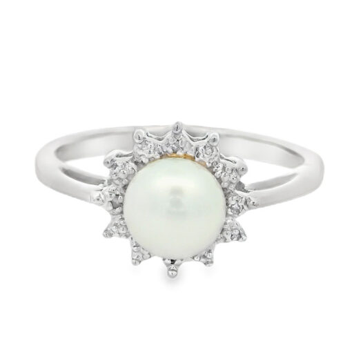 Sterling Silver Diamond and Pearl Ring