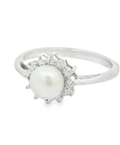 Sterling Silver Diamond and Pearl Ring