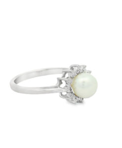 Sterling Silver Diamond and Pearl Ring