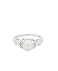 Sterling Silver Diamond and Pearl Ring