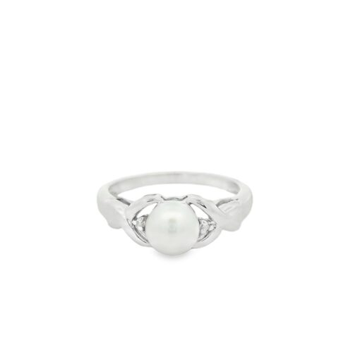 Sterling Silver Diamond and Pearl Ring
