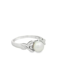 Sterling Silver Diamond and Pearl Ring