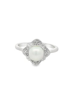 Sterling Silver Diamond and Pearl Ring