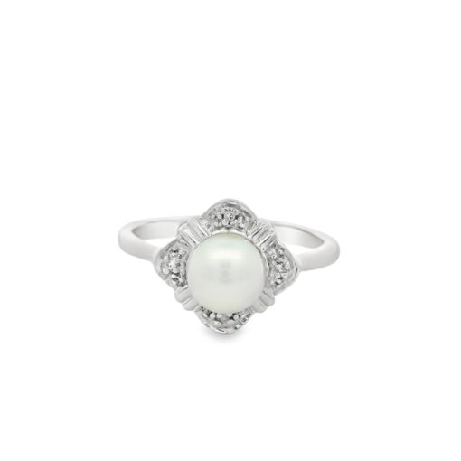 Sterling Silver Diamond and Pearl Ring