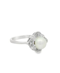 Sterling Silver Diamond and Pearl Ring