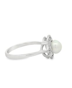 Sterling Silver Pearl and Diamond Ring