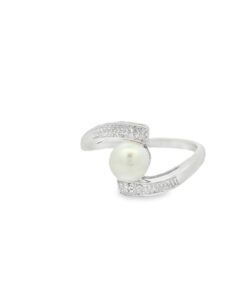Sterling Silver Diamond and Pearl Ring