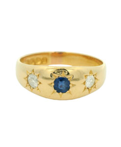 Victorian 18ct Gold Diamond and Sapphire Gypsy Ring dated 1898